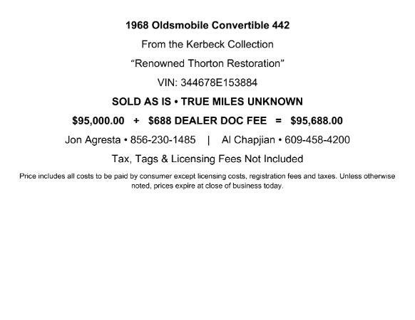 Used 1968 Oldsmobile 442 Convertible for sale $95,000 at Rolls-Royce Motor Cars Philadelphia in Palmyra NJ 08065 3